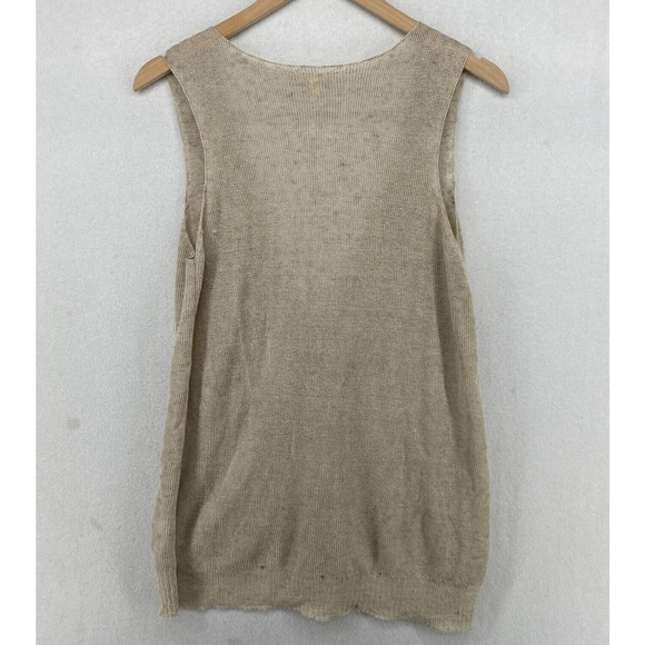 EILEEN FISHER Sweater Small Linen Cardigan Vest Button Front Sleeveless Beige - Picture 3 of 14